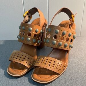 Donald Pliner Studded Leather Block Heel Sandals - 3.5-4" heel, Size 7 1/2 M